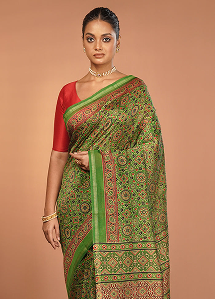 Green Chanderi Silk Saree With Blouse Piece