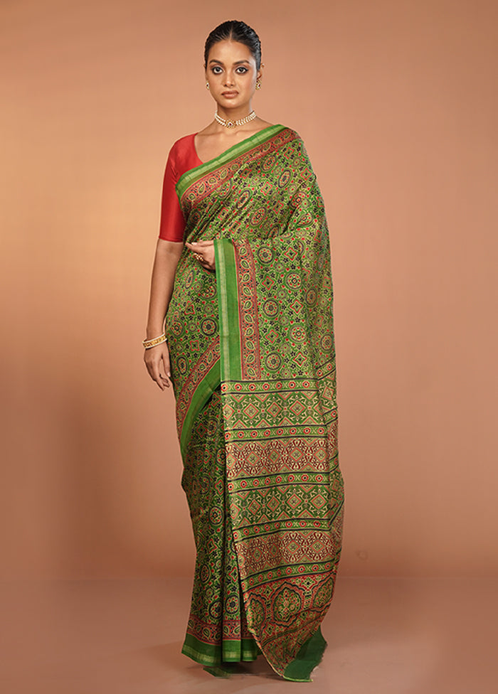Green Chanderi Silk Saree With Blouse Piece