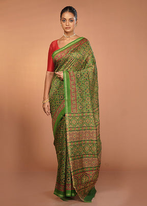 Green Chanderi Silk Saree With Blouse Piece