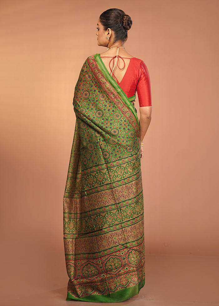Green Chanderi Silk Saree With Blouse Piece