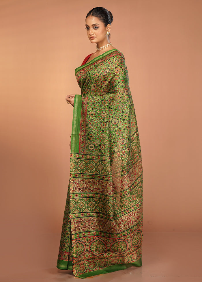 Green Chanderi Silk Saree With Blouse Piece