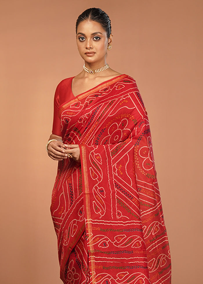 Red Chanderi Silk Saree With Blouse Piece