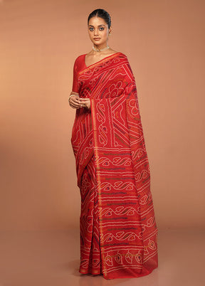 Red Chanderi Silk Saree With Blouse Piece