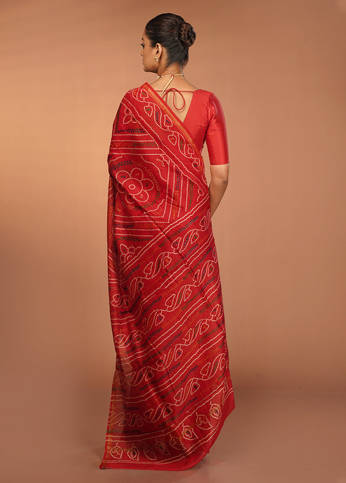 Red Chanderi Silk Saree With Blouse Piece