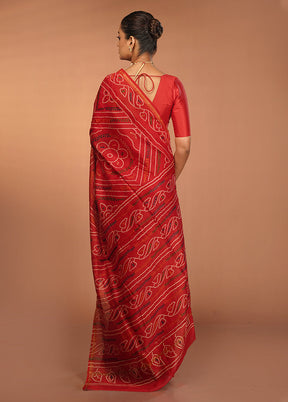 Red Chanderi Silk Saree With Blouse Piece