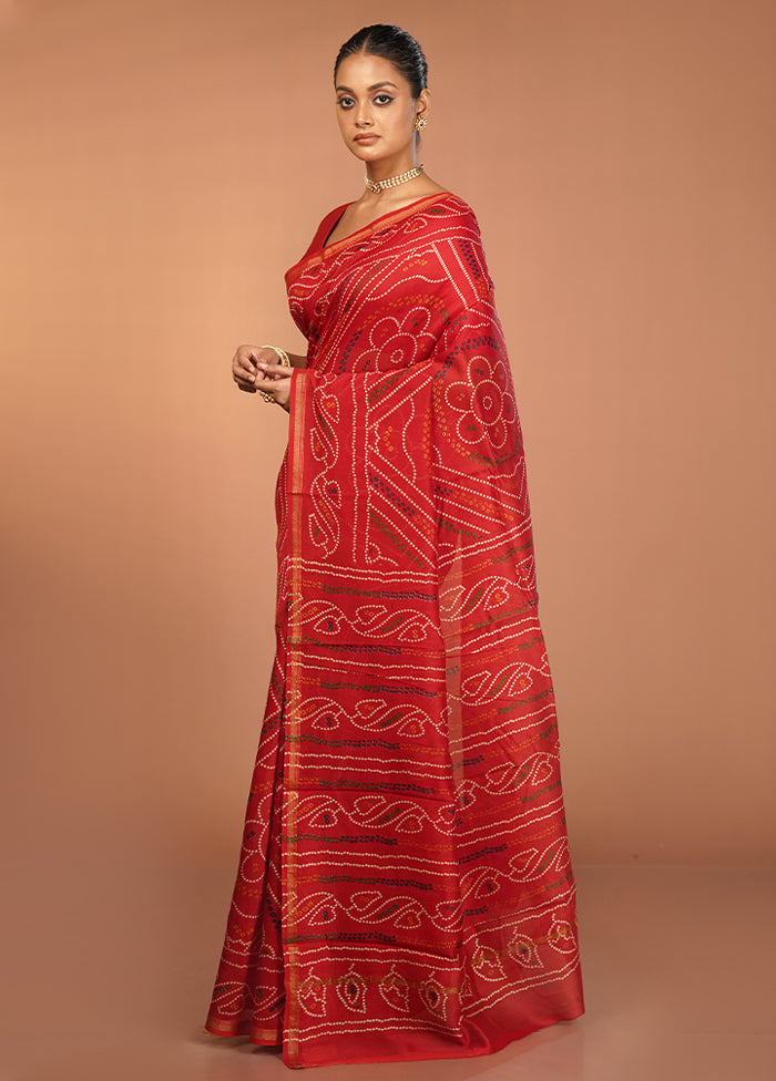 Red Chanderi Silk Saree With Blouse Piece