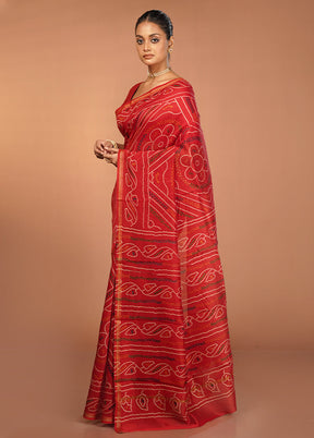Red Chanderi Silk Saree With Blouse Piece
