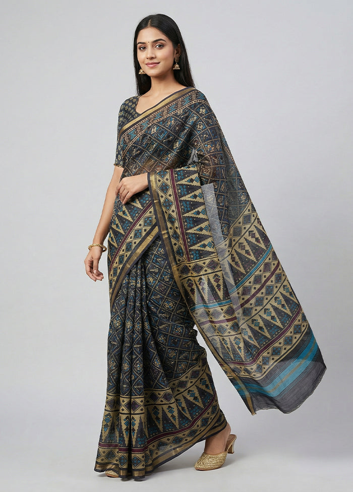 Black Chanderi Silk Saree With Blouse Piece