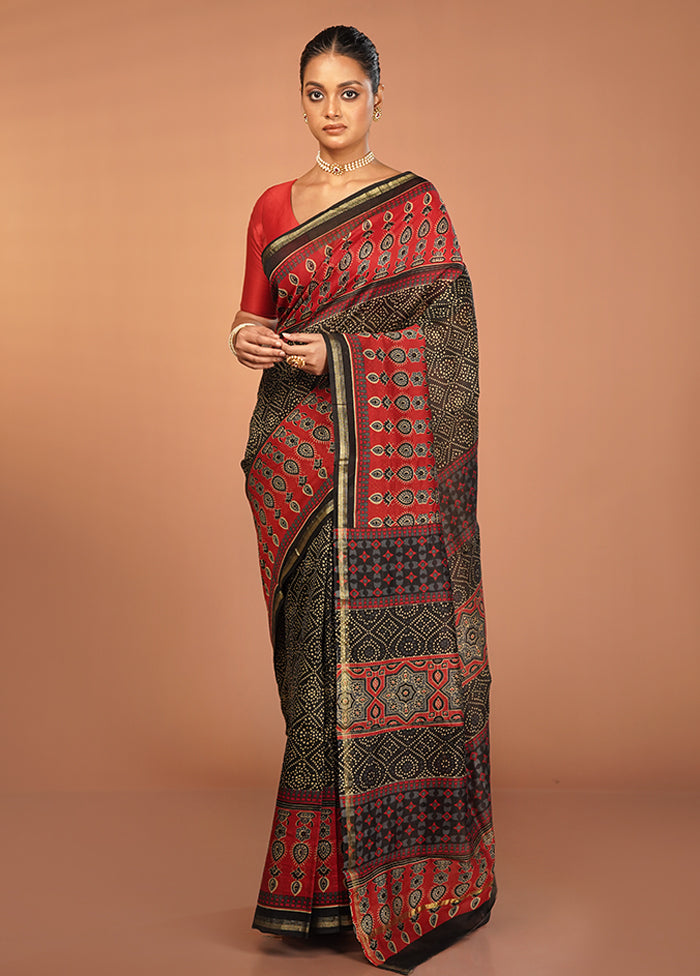 Black Chanderi Cotton Saree With Blouse Piece