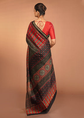 Black Chanderi Cotton Saree With Blouse Piece