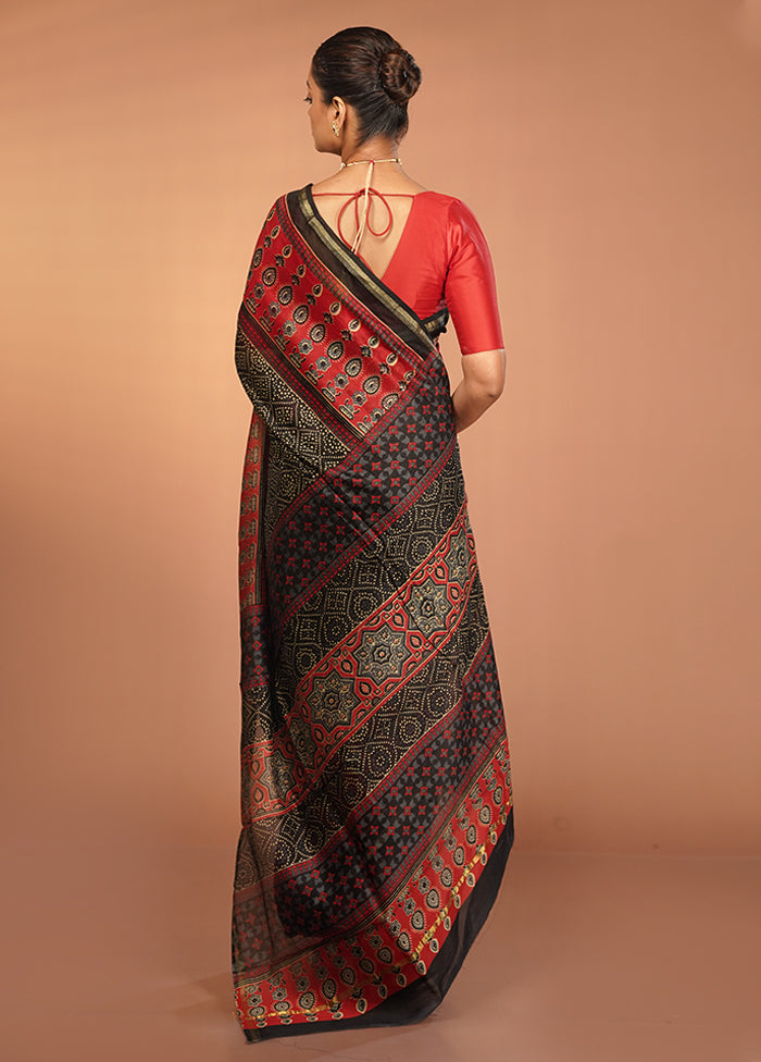 Black Chanderi Cotton Saree With Blouse Piece