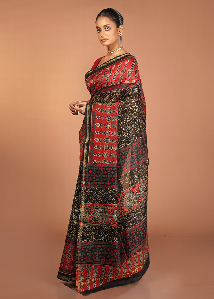Black Chanderi Cotton Saree With Blouse Piece