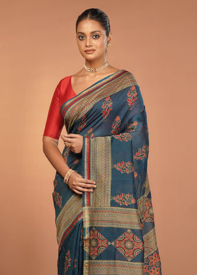 Blue Chanderi Silk Saree With Blouse Piece