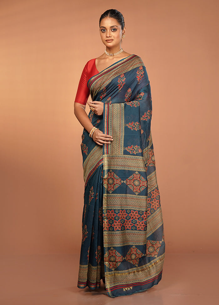 Blue Chanderi Silk Saree With Blouse Piece
