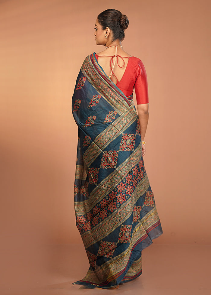 Blue Chanderi Silk Saree With Blouse Piece