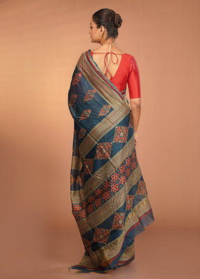 Blue Chanderi Silk Saree With Blouse Piece
