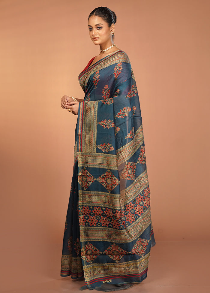 Blue Chanderi Silk Saree With Blouse Piece