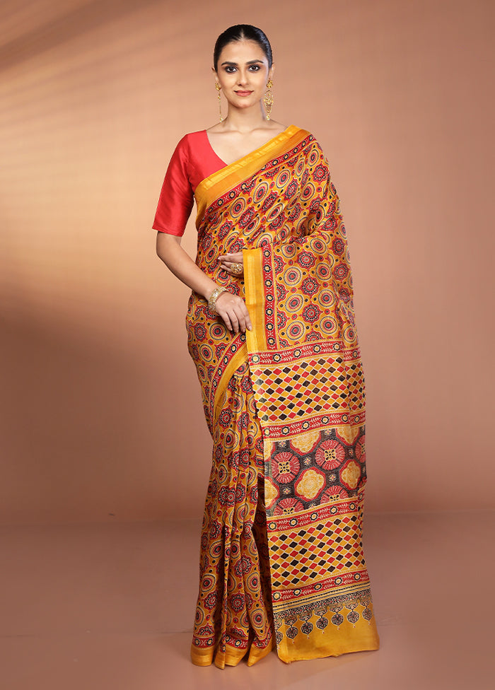 Yellow Chanderi Cotton Saree With Blouse Piece
