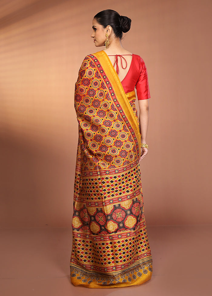 Yellow Chanderi Cotton Saree With Blouse Piece
