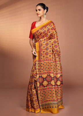 Yellow Chanderi Cotton Saree With Blouse Piece