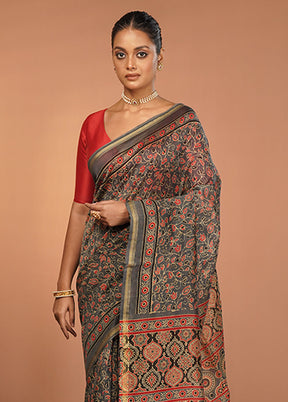 Grey Chanderi Cotton Saree With Blouse Piece