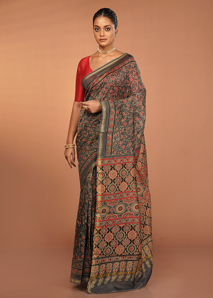 Grey Chanderi Cotton Saree With Blouse Piece