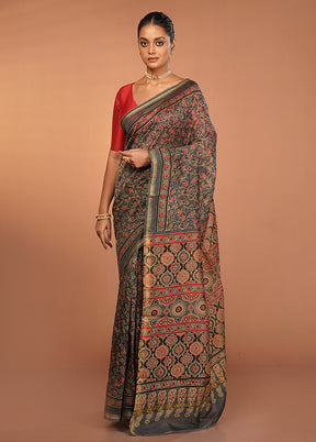 Grey Chanderi Cotton Saree With Blouse Piece