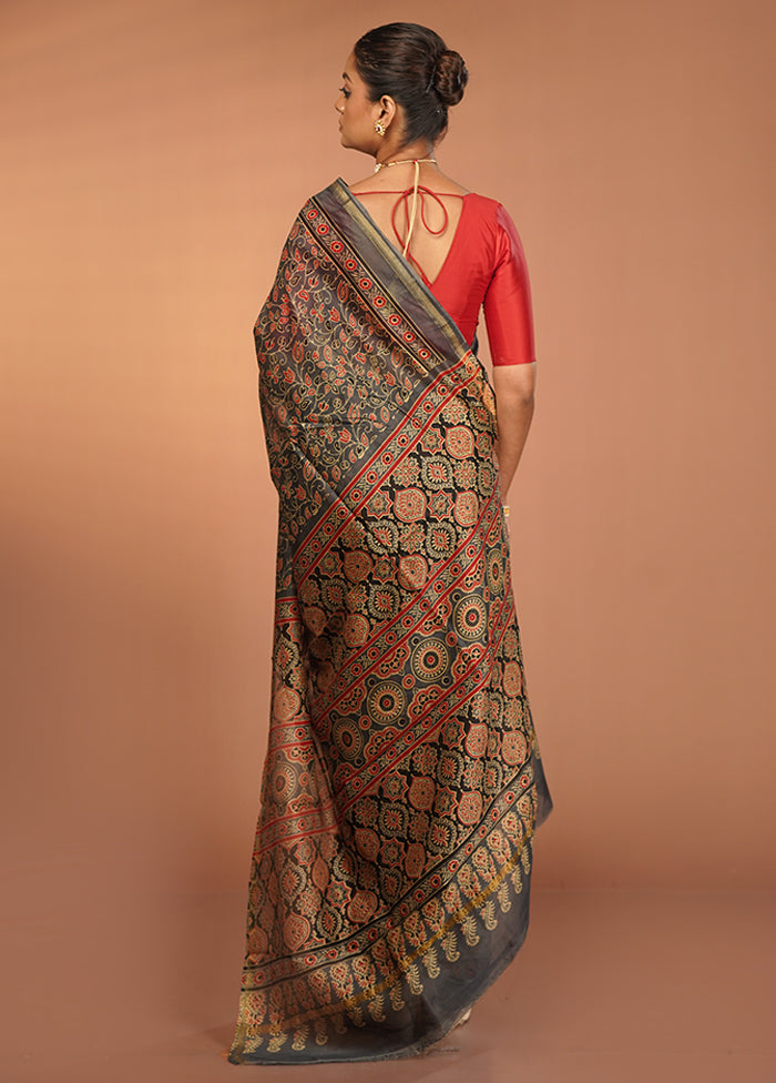 Grey Chanderi Cotton Saree With Blouse Piece
