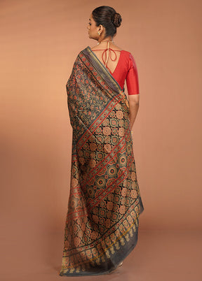Grey Chanderi Cotton Saree With Blouse Piece