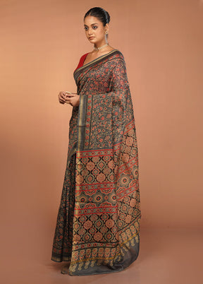 Grey Chanderi Cotton Saree With Blouse Piece