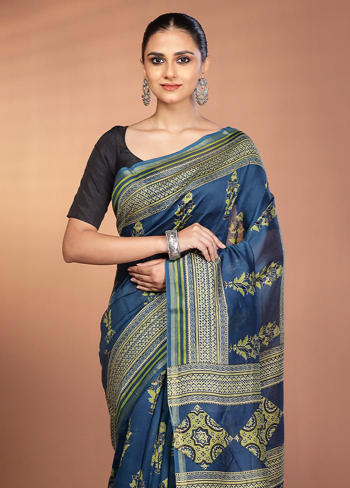 Green Chanderi Silk Saree With Blouse Piece