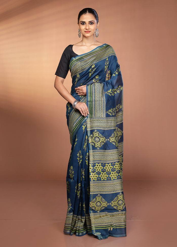 Green Chanderi Silk Saree With Blouse Piece