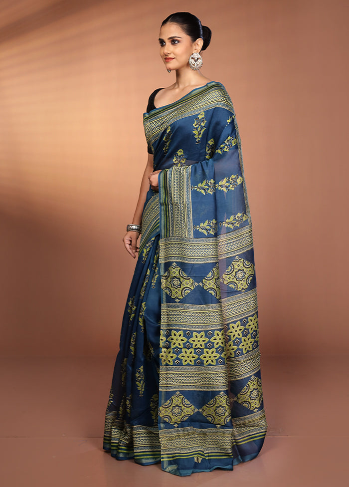Green Chanderi Silk Saree With Blouse Piece
