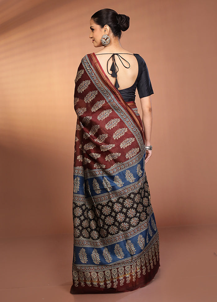 Maroon Chanderi Silk Saree With Blouse Piece