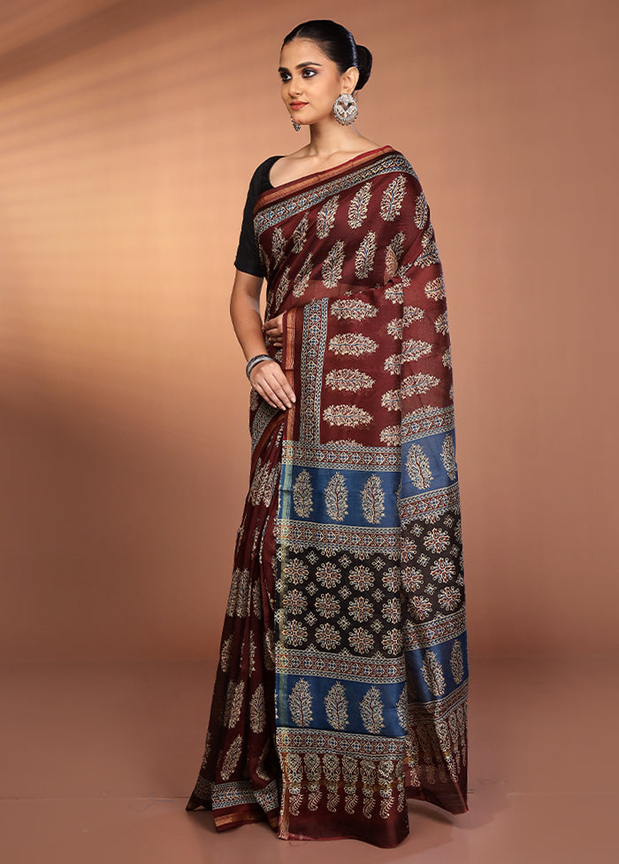 Maroon Chanderi Silk Saree With Blouse Piece