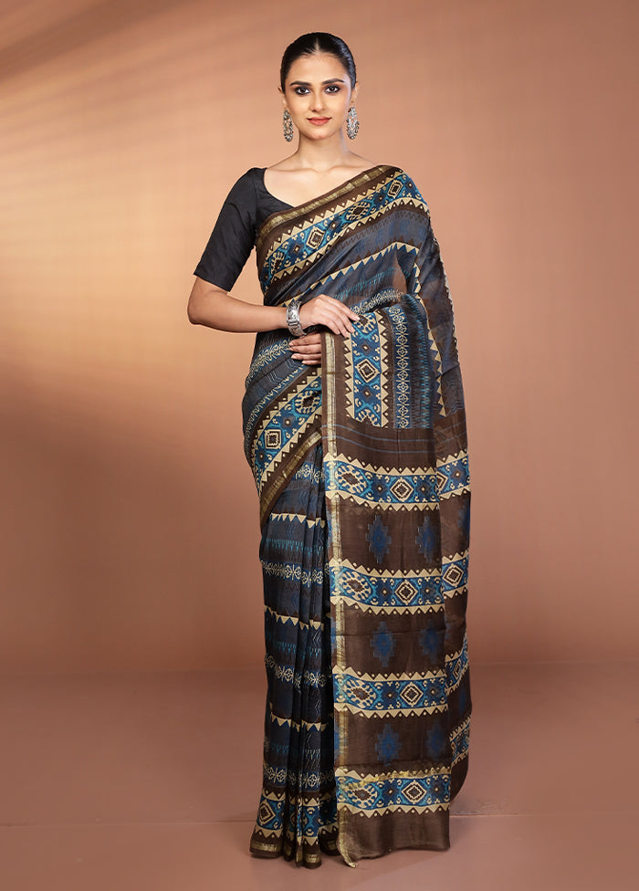Blue Chanderi Silk Saree With Blouse Piece