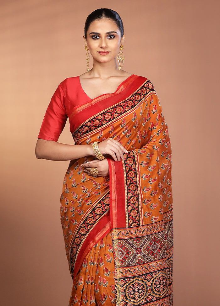 Yellow Chanderi Cotton Saree With Blouse Piece