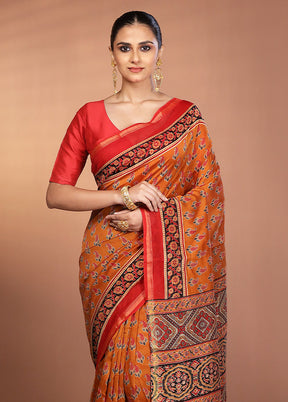 Yellow Chanderi Cotton Saree With Blouse Piece
