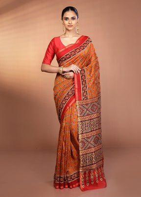 Yellow Chanderi Cotton Saree With Blouse Piece