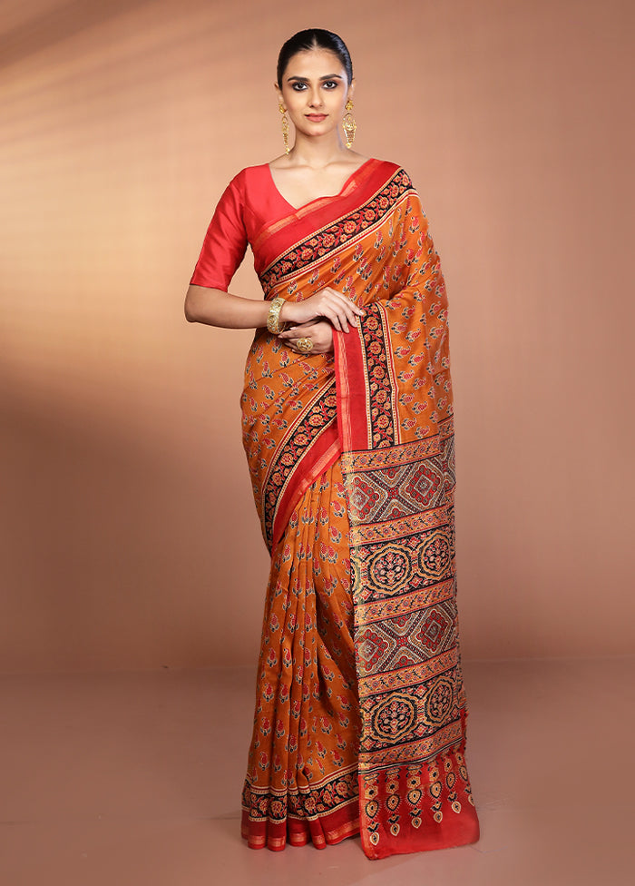 Yellow Chanderi Cotton Saree With Blouse Piece