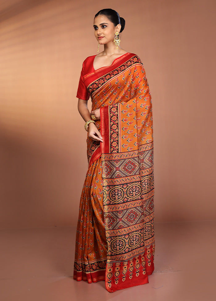 Yellow Chanderi Cotton Saree With Blouse Piece