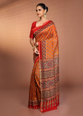 Yellow Chanderi Cotton Saree With Blouse Piece