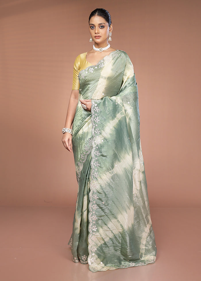 Green Tissue Silk Saree With Blouse Piece