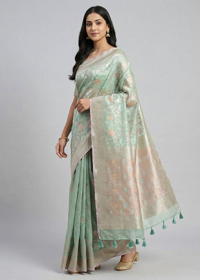 Green Kora Silk Saree With Blouse Piece