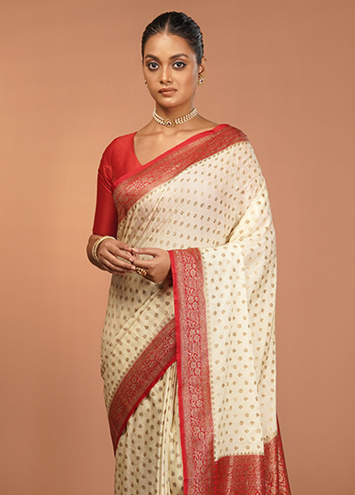 White Dupion Silk Saree With Blouse Piece