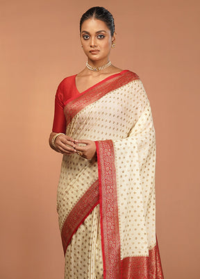 White Dupion Silk Saree With Blouse Piece