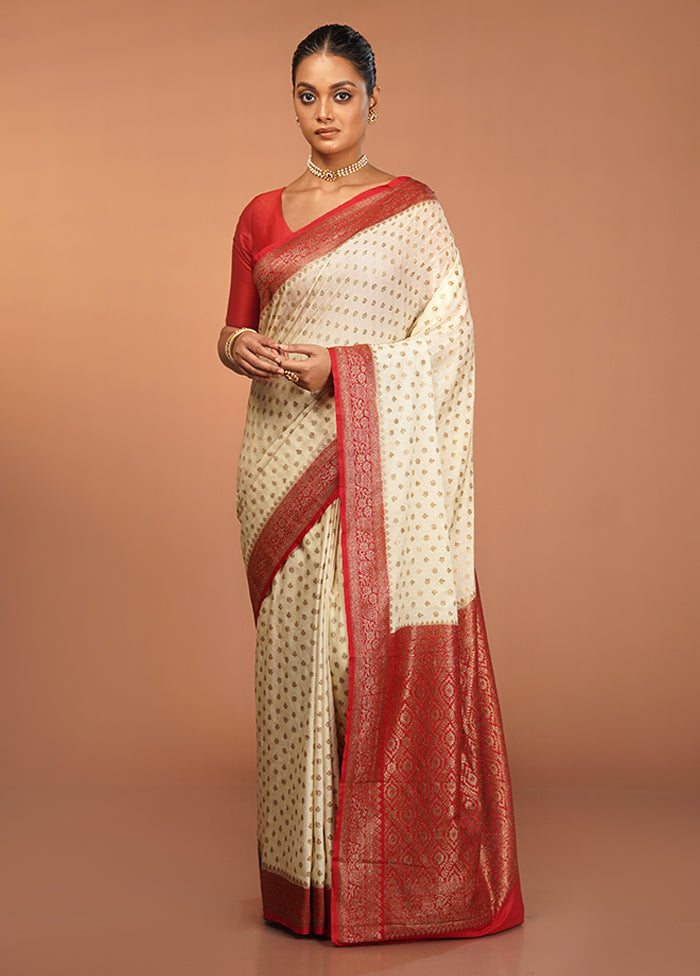 White Dupion Silk Saree With Blouse Piece