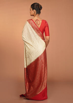 White Dupion Silk Saree With Blouse Piece