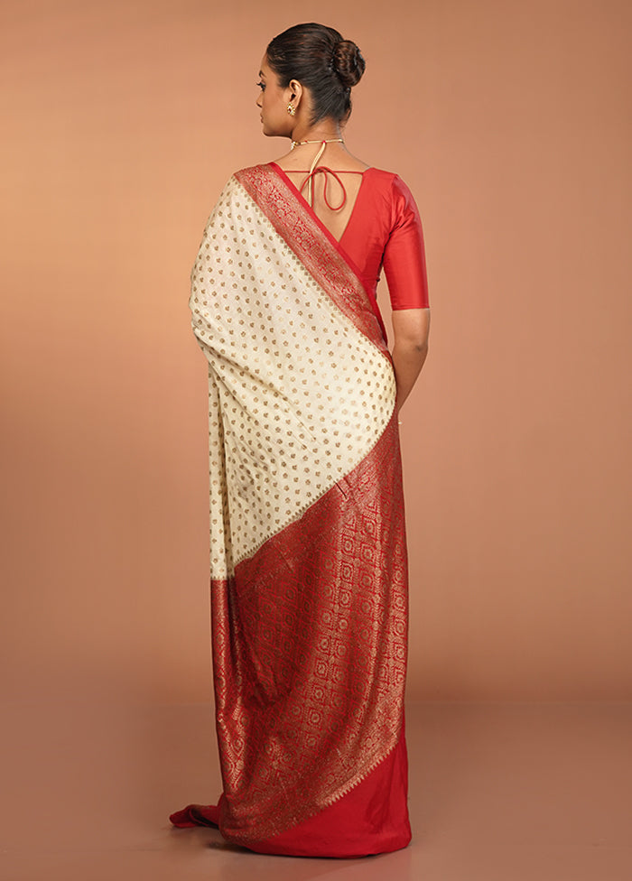 White Dupion Silk Saree With Blouse Piece