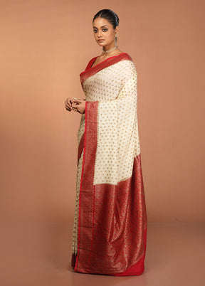 White Dupion Silk Saree With Blouse Piece